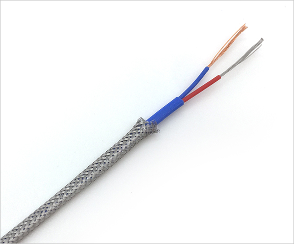 Stainless-steel-braid-PFA-insulated-flat-twin-thermocouple-wire-Single-pair